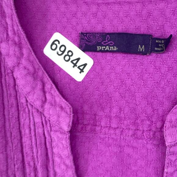 PRANA Top Womens M Cotton Textured Shirt Pintuck Boho Peasant Button Up Purple - Picture 14 of 14